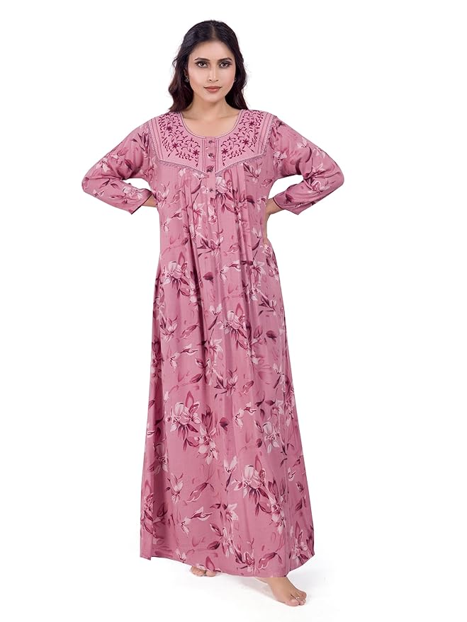 Full-Sleeved Floral Nighty