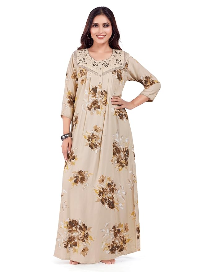 Full-Sleeved Floral Nighty